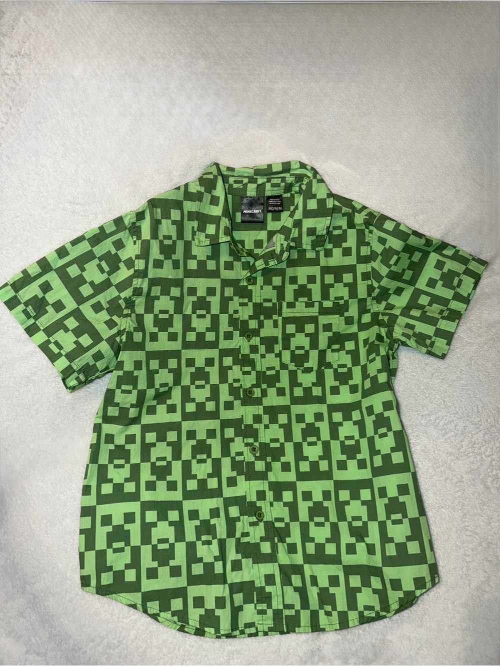 Minecraft Green creeper Pixel design Button-Down Shirt with pocket for Kids